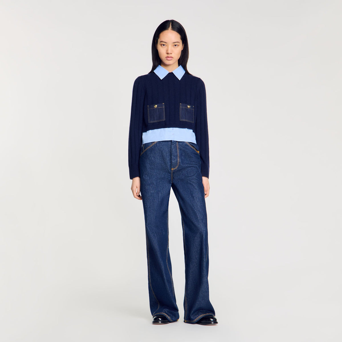 Cropped wool and cashmere sweater | Sandro