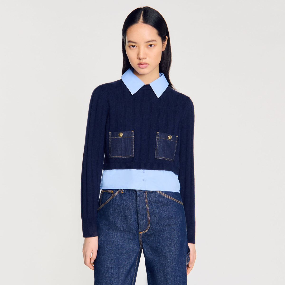 Cropped wool and cashmere sweater | Sandro