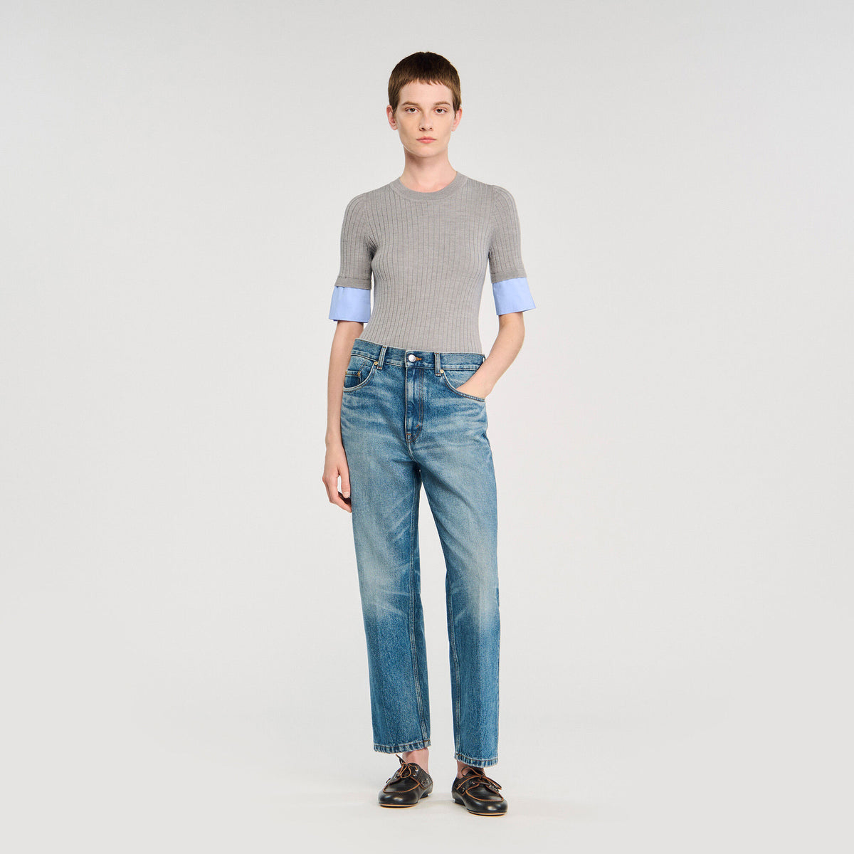 Sweater with contrast short sleeves | Sandro