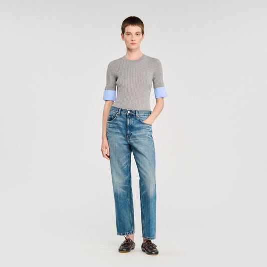 Sweater with contrast short sleeves | Sandro