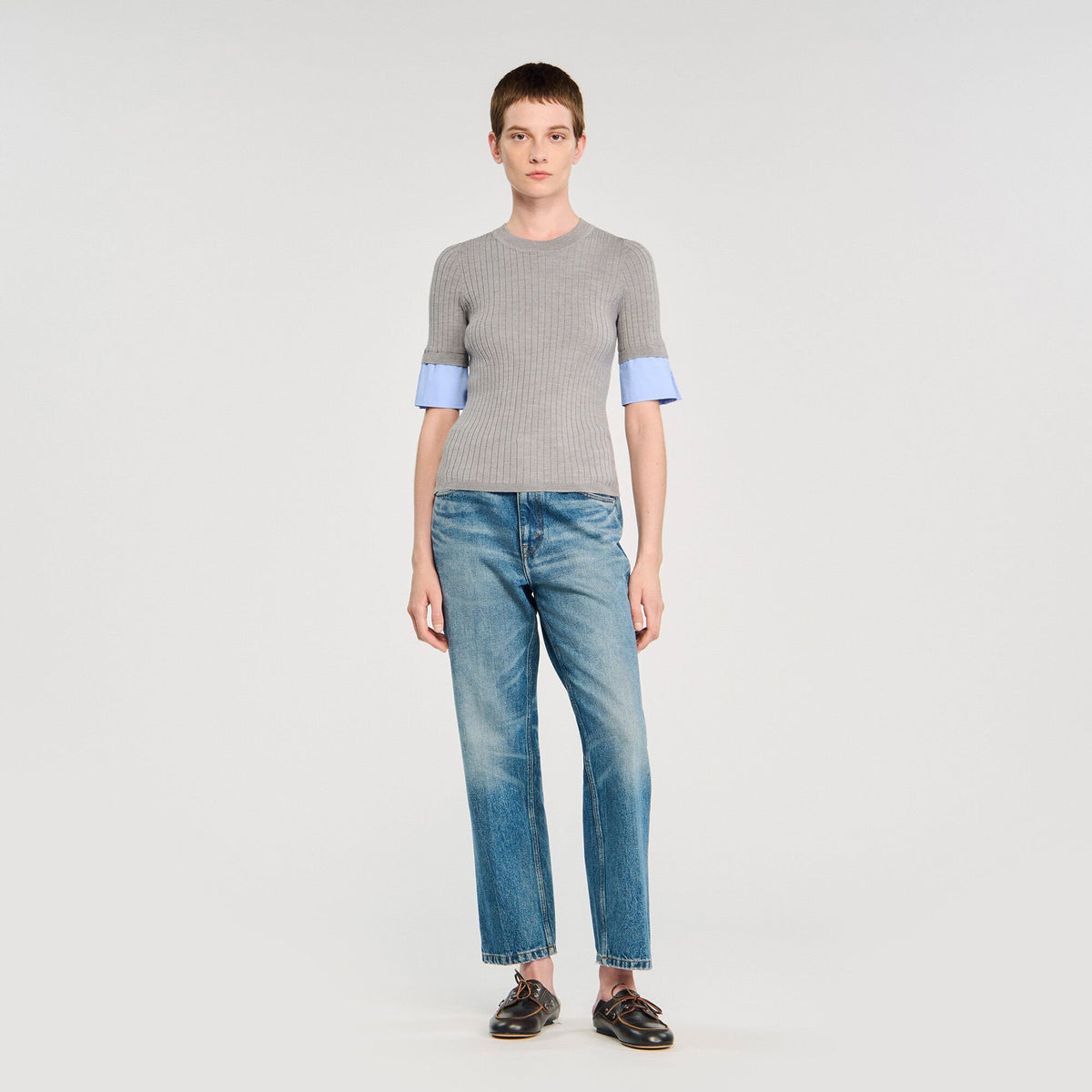 Sweater with contrast short sleeves | Sandro