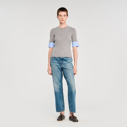 Sweater with contrast short sleeves | Sandro