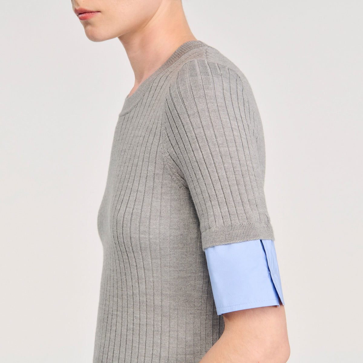 Sweater with contrast short sleeves | Sandro