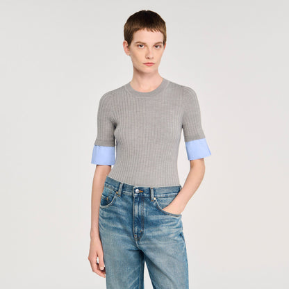 Sweater with contrast short sleeves | Sandro