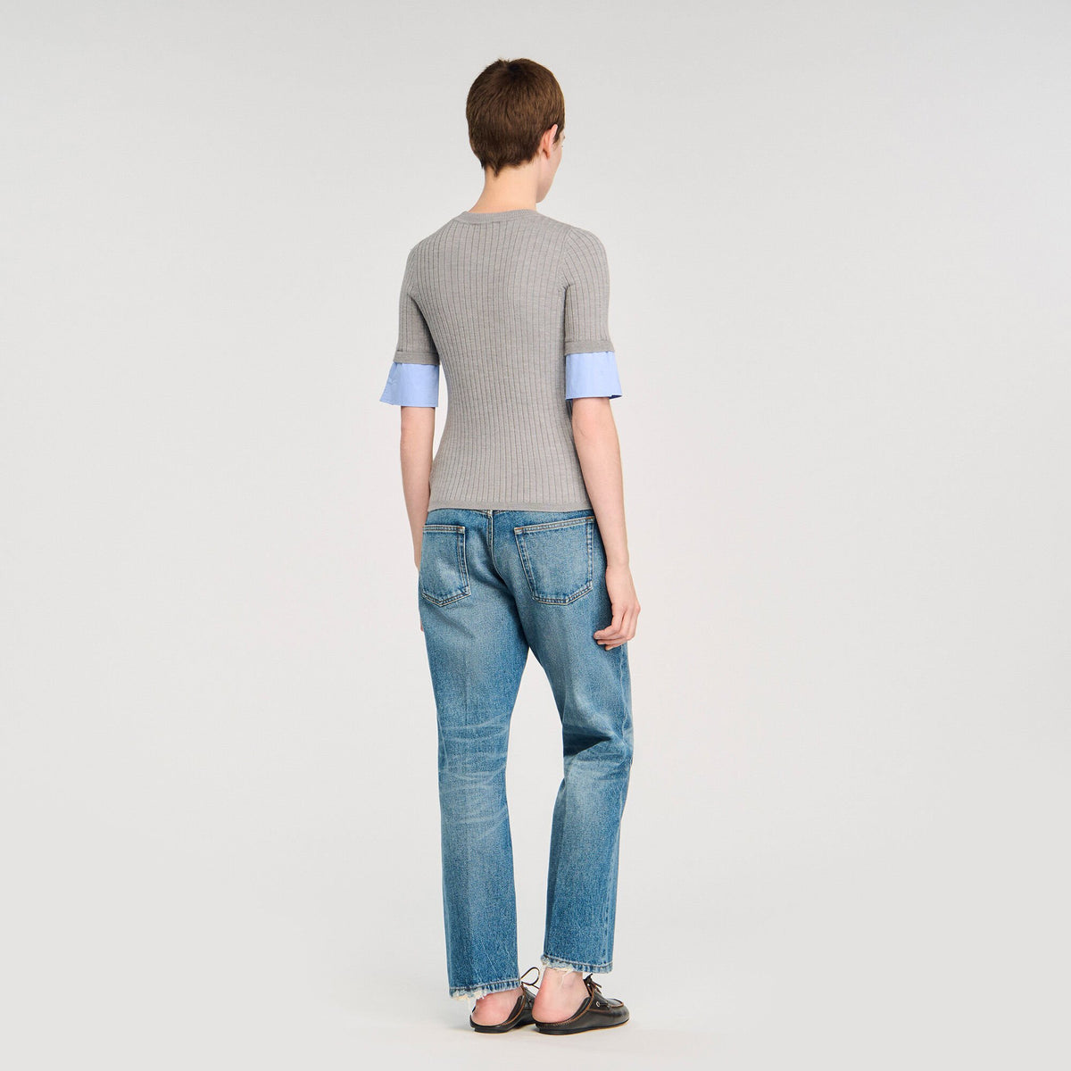 Sweater with contrast short sleeves | Sandro