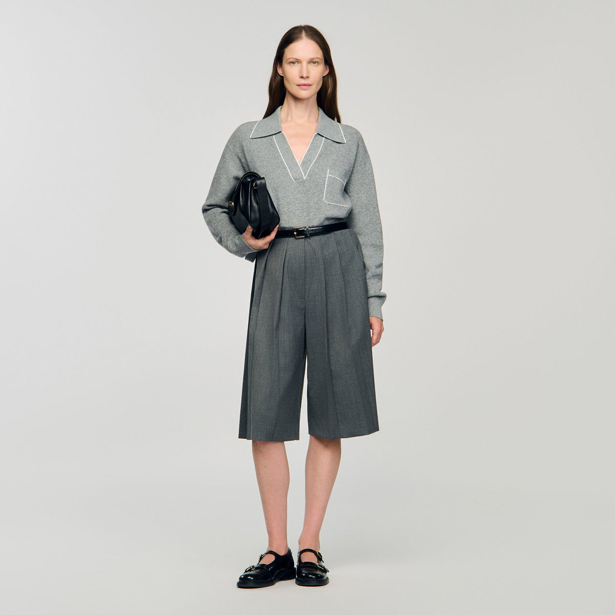 Open polo-collar neck sweater | Sandro