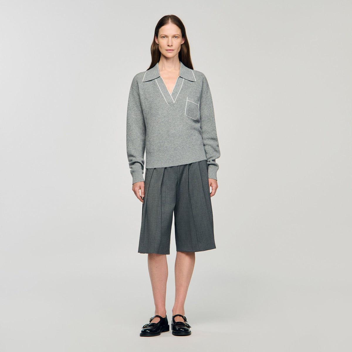 Open polo-collar neck sweater | Sandro
