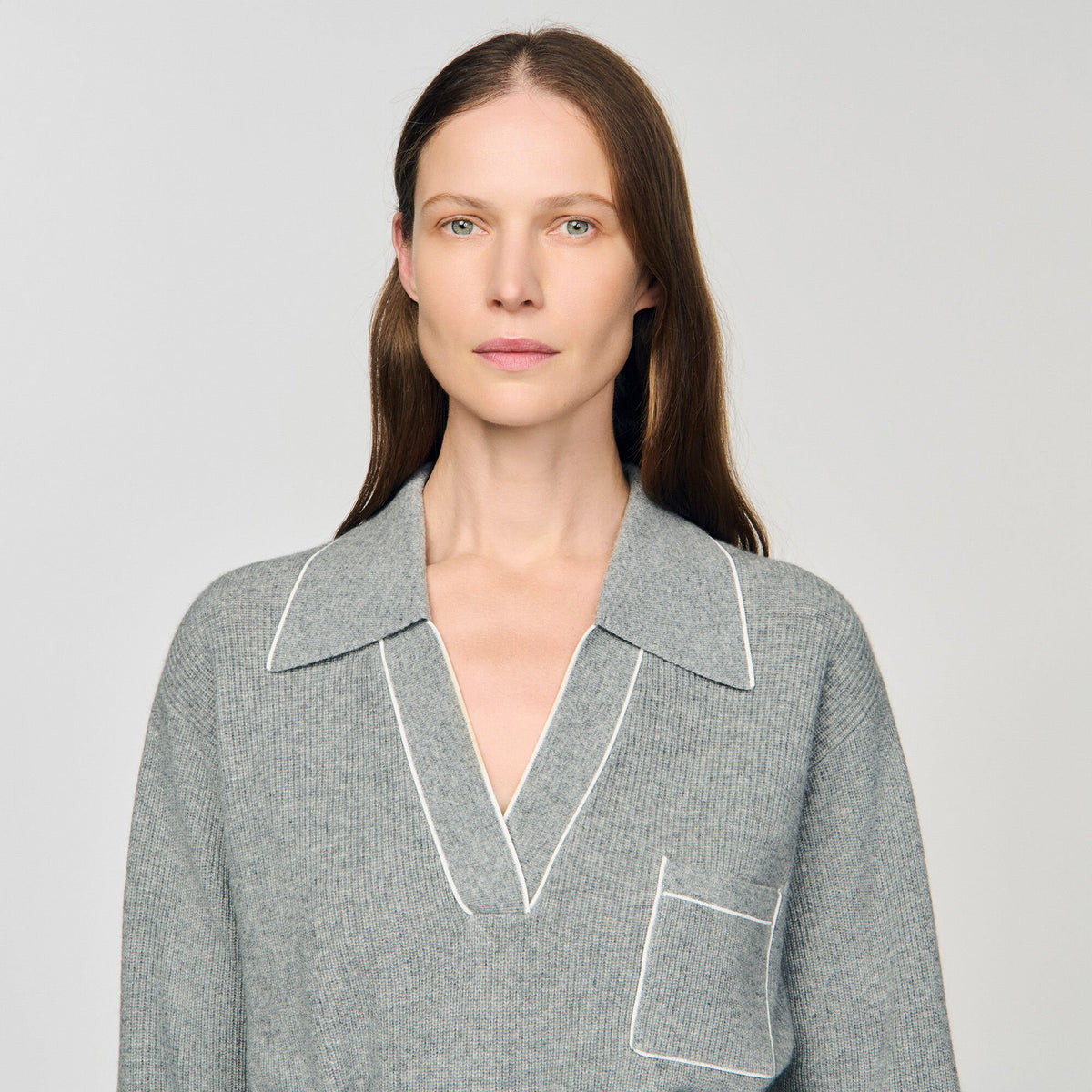 Open polo-collar neck sweater | Sandro