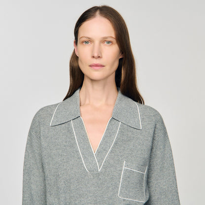 Open polo-collar neck sweater | Sandro