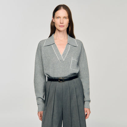 Open polo-collar neck sweater | Sandro