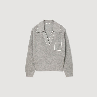 Open polo-collar neck sweater | Sandro