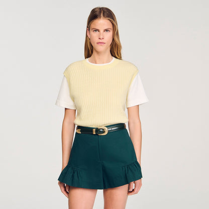 Dual-material knit sweater | Sandro