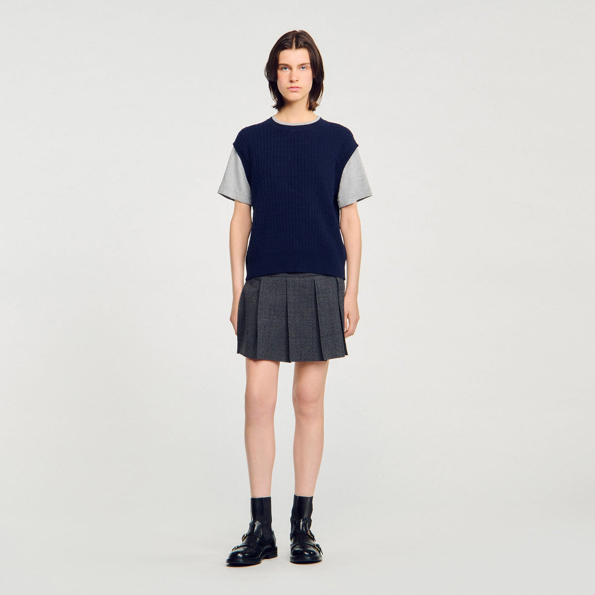 Dual-material knit sweater | Sandro