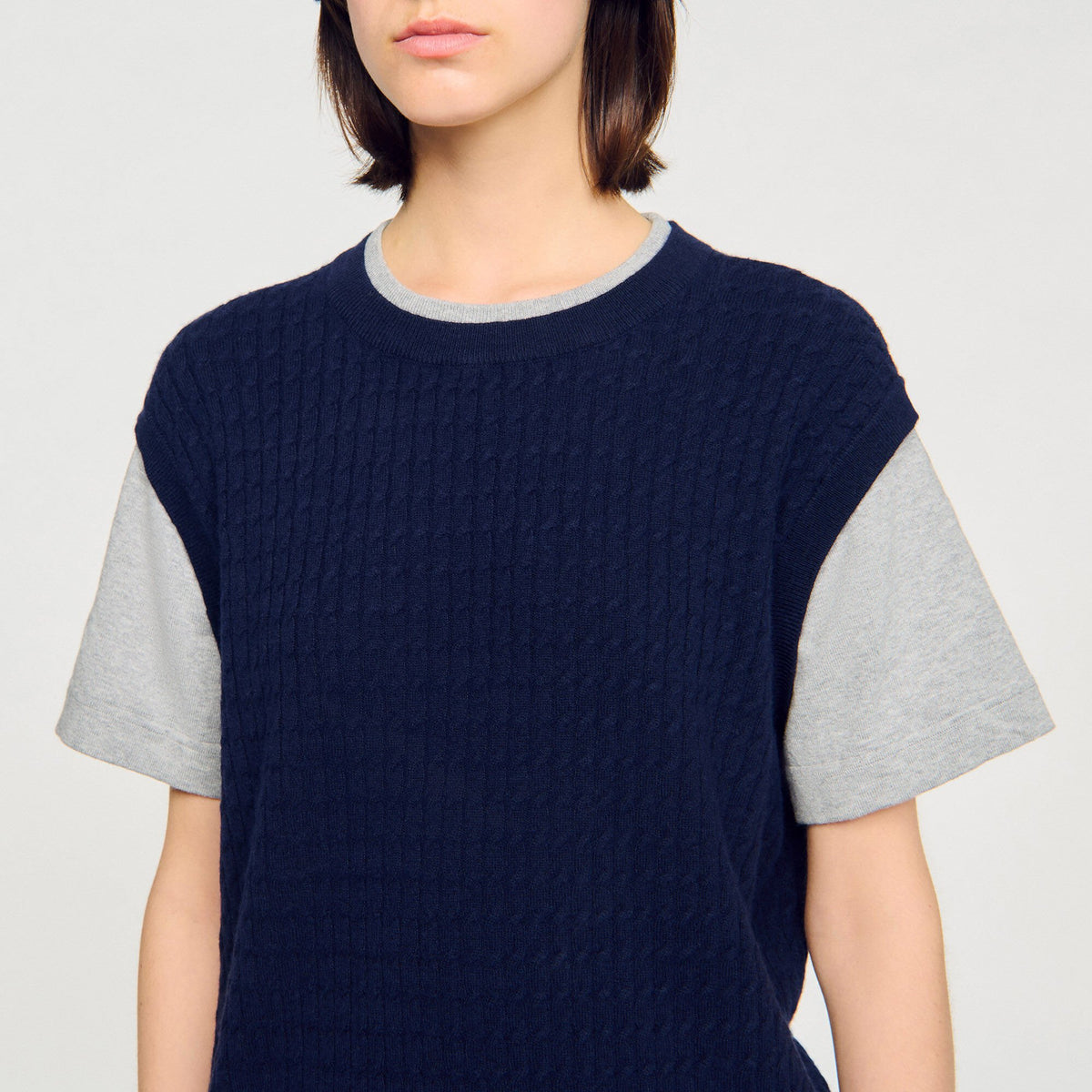 Dual-material knit sweater | Sandro