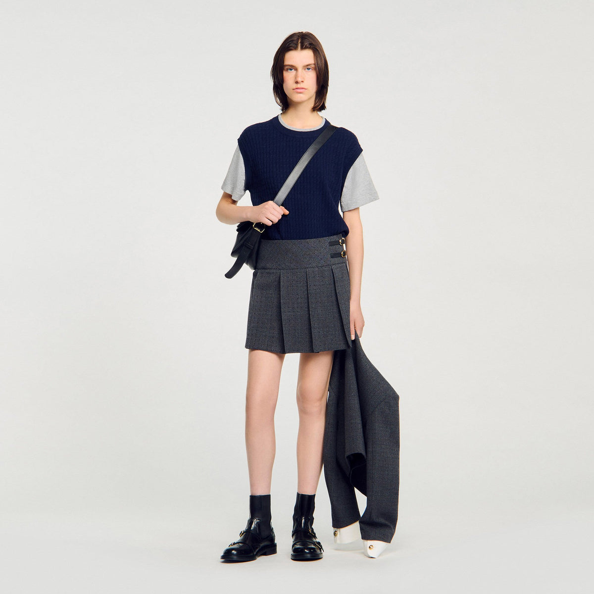 Dual-material knit sweater | Sandro