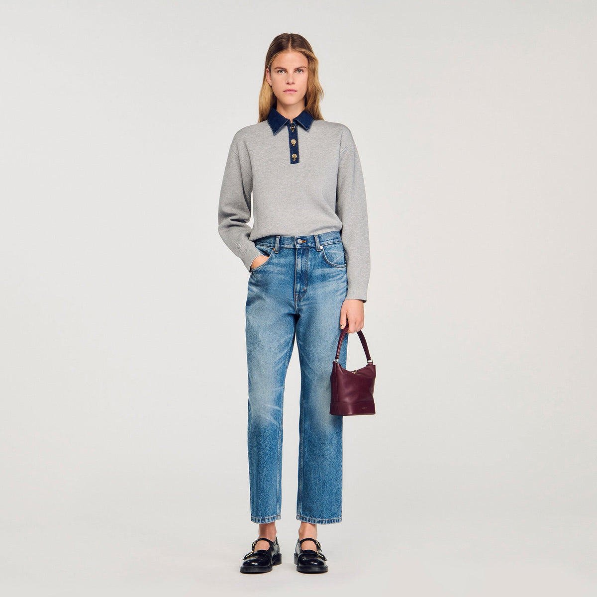 Sweater with denim collar | Sandro