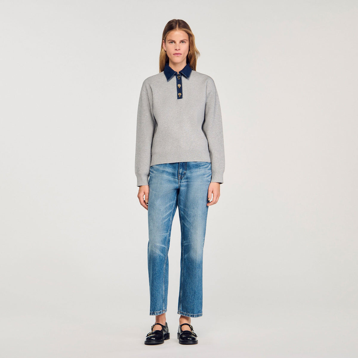 Sweater with denim collar | Sandro