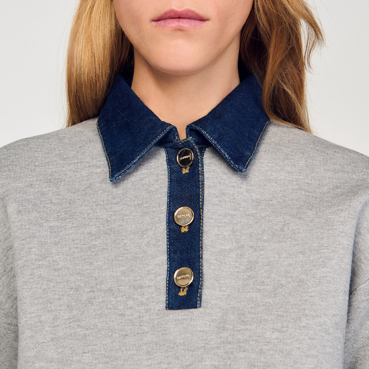 Sweater with denim collar | Sandro