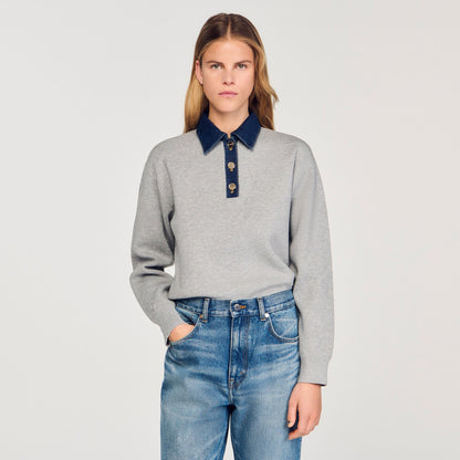 Sweater with denim collar | Sandro