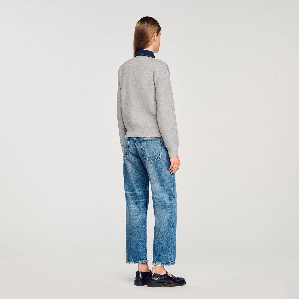 Sweater with denim collar | Sandro