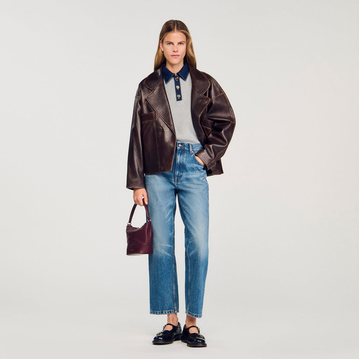 Sweater with denim collar | Sandro