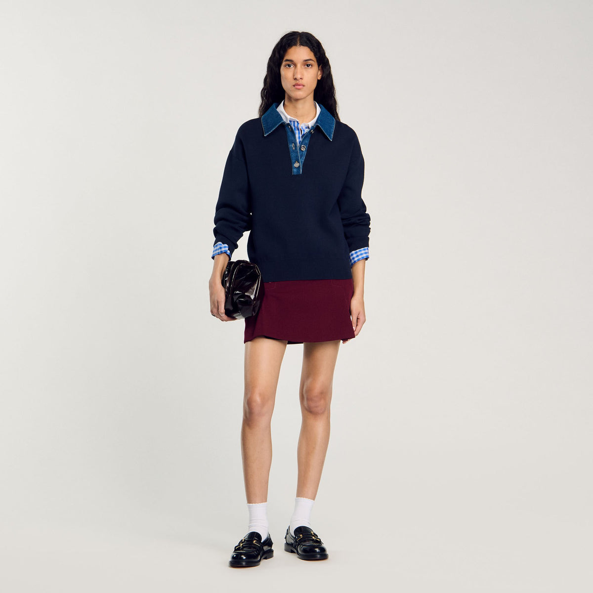 sweater with denim collar | Sandro