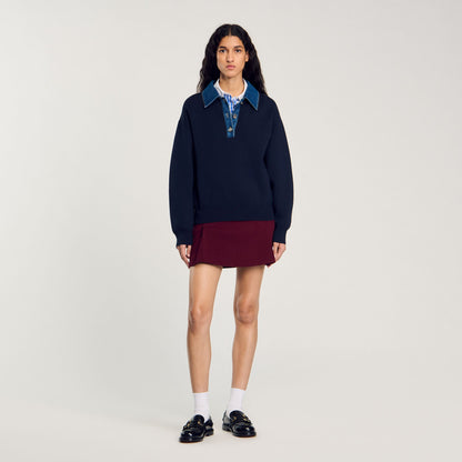 sweater with denim collar | Sandro