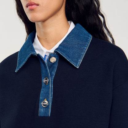 sweater with denim collar | Sandro