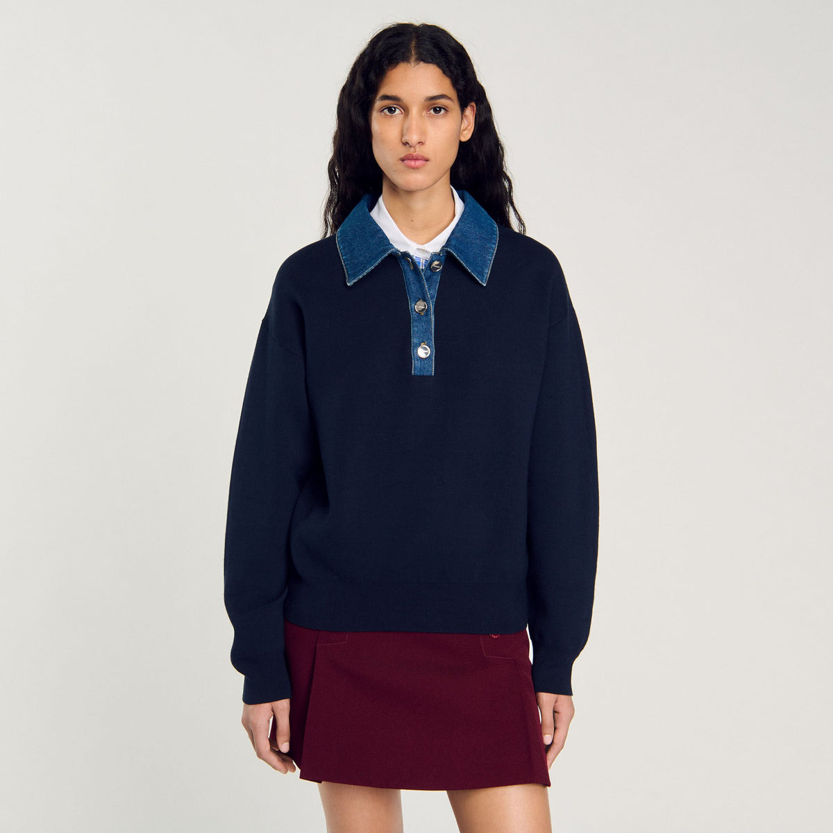 sweater with denim collar | Sandro