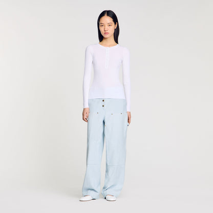 Ribbed sweater with Tunisian collar | Sandro