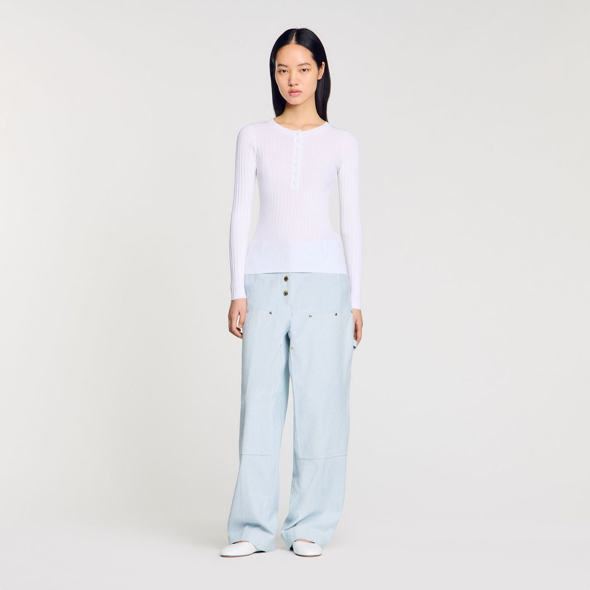 Ribbed sweater with Tunisian collar | Sandro
