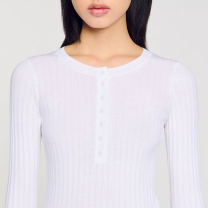 Ribbed sweater with Tunisian collar | Sandro