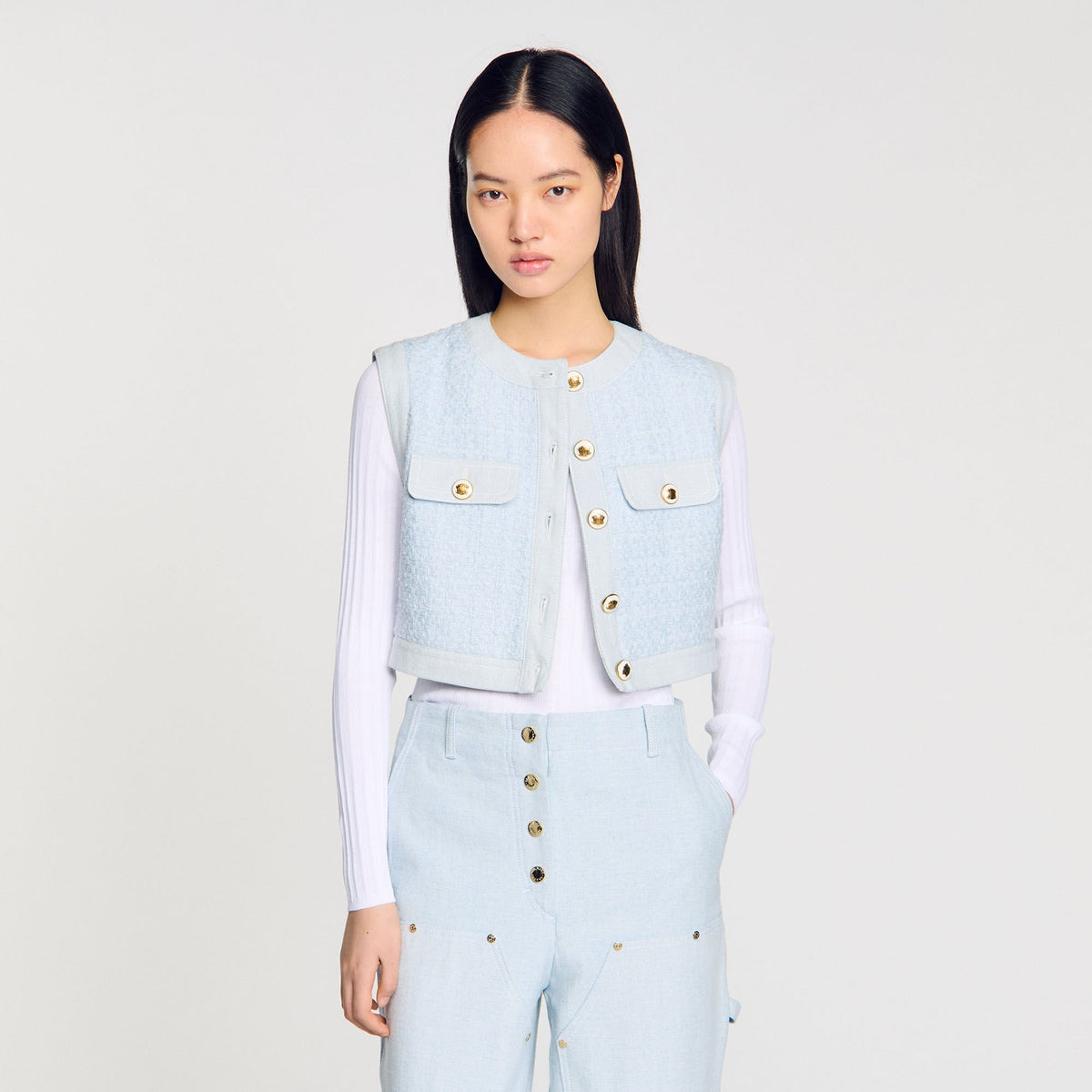 Ribbed sweater with Tunisian collar | Sandro