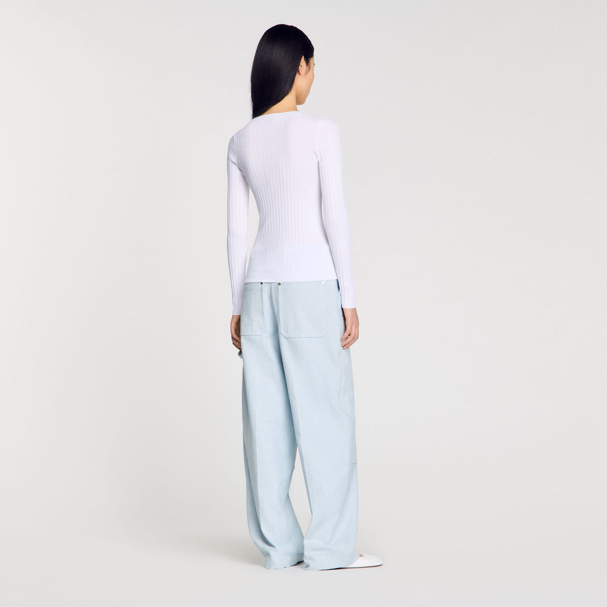 Ribbed sweater with Tunisian collar | Sandro