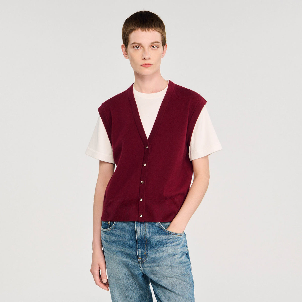 Two-tone wool and cashmere sweater | Sandro