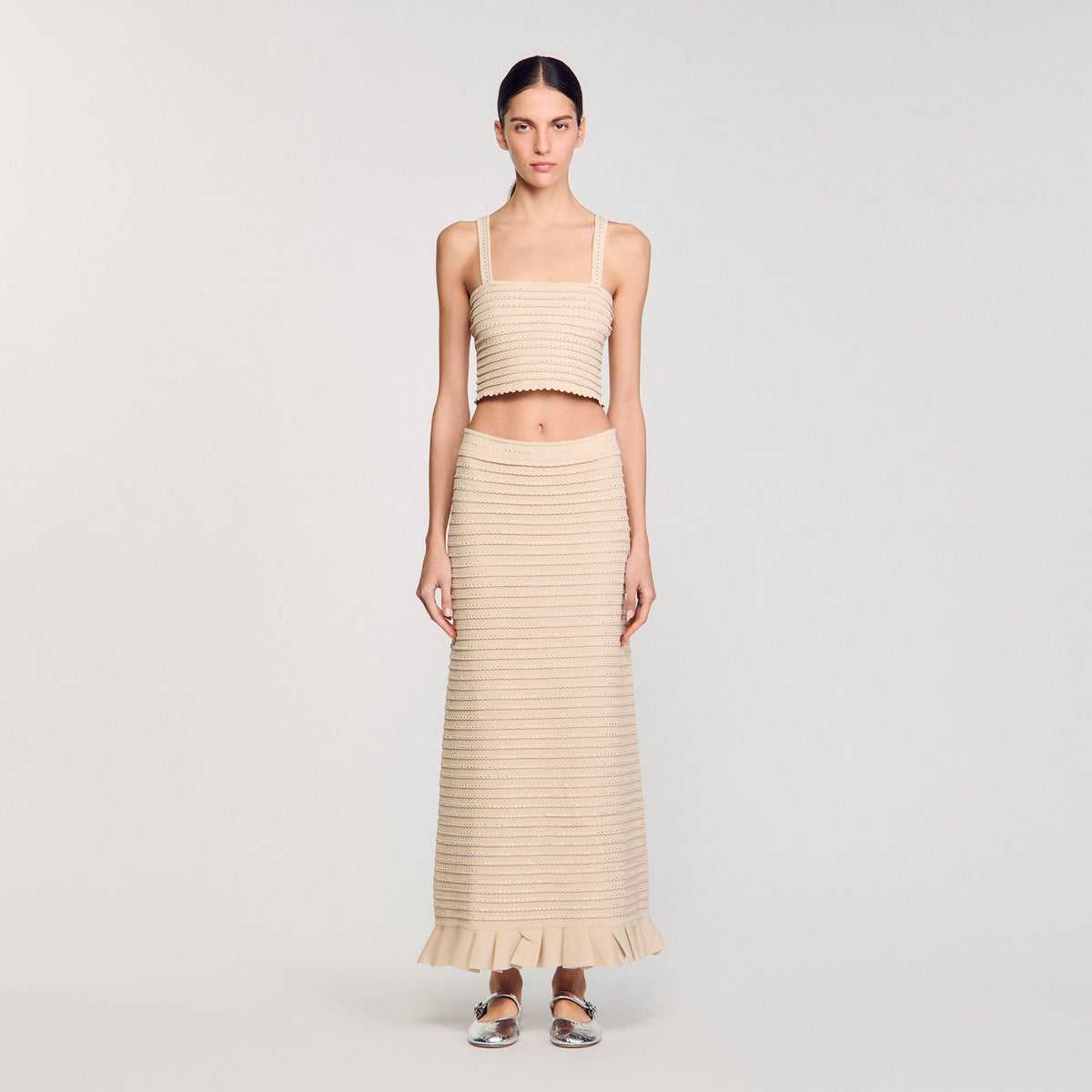 Rhinestone knit crop top | Sandro