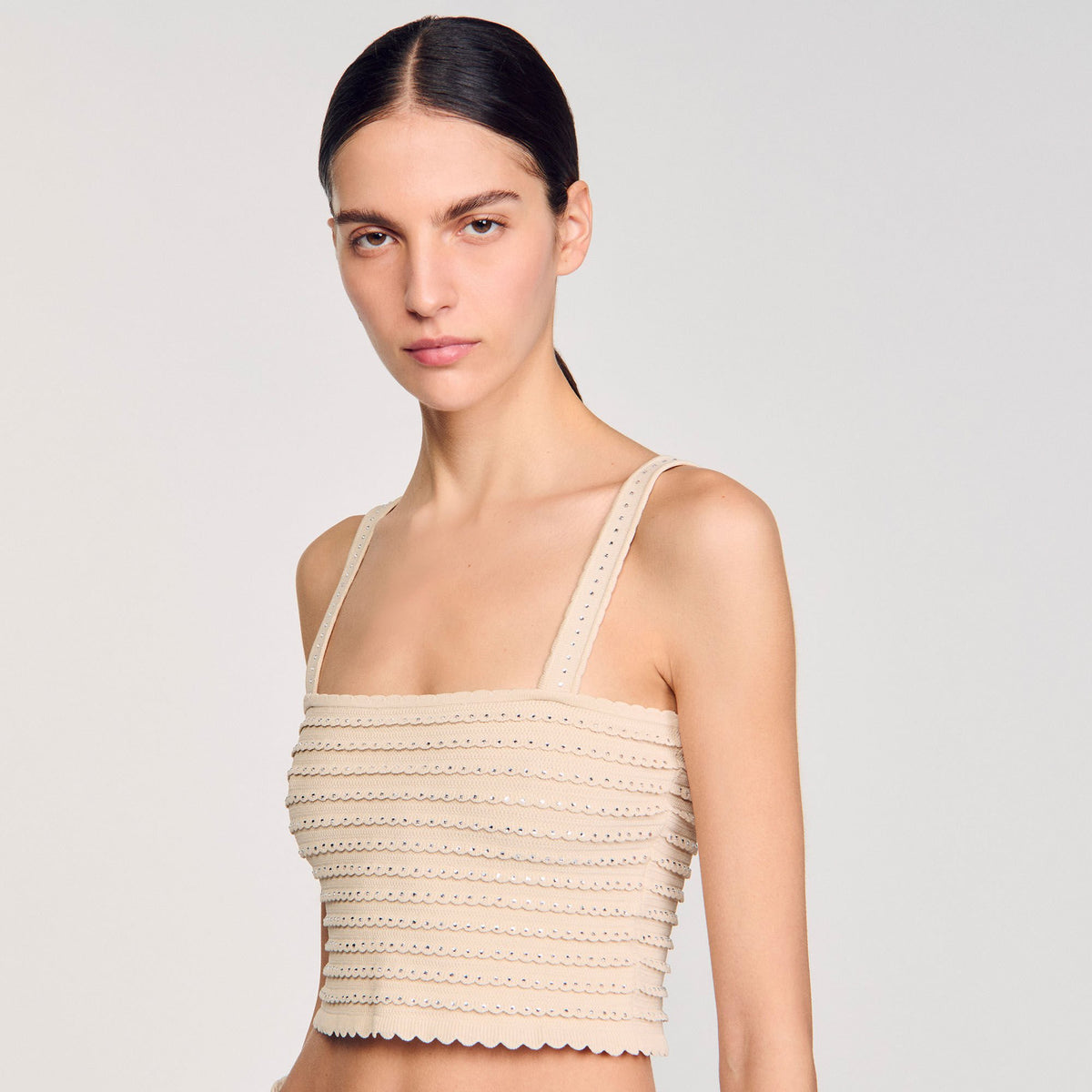Rhinestone knit crop top | Sandro