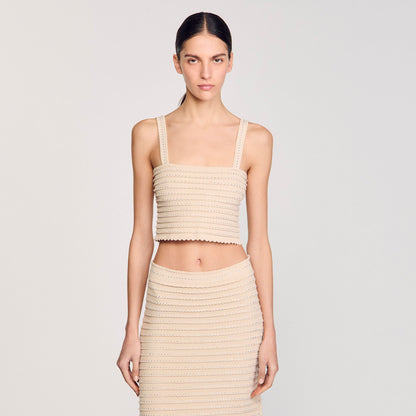 Rhinestone knit crop top | Sandro
