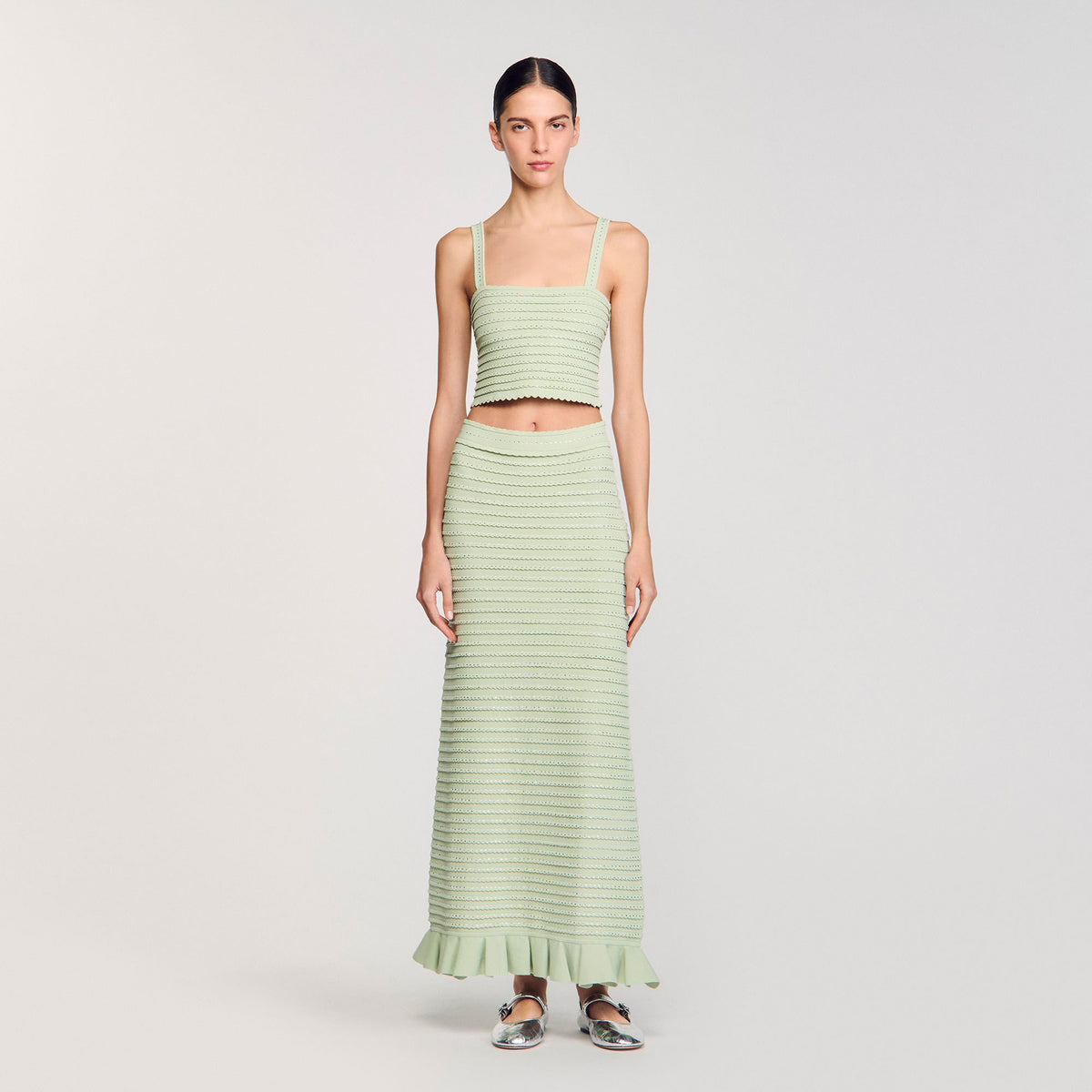 Rhinestone knit crop top | Sandro