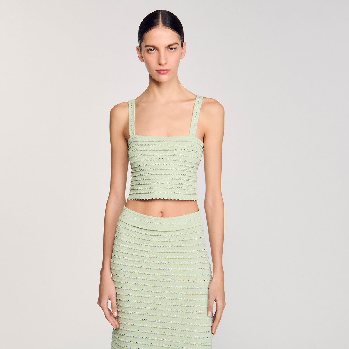 Rhinestone knit crop top | Sandro
