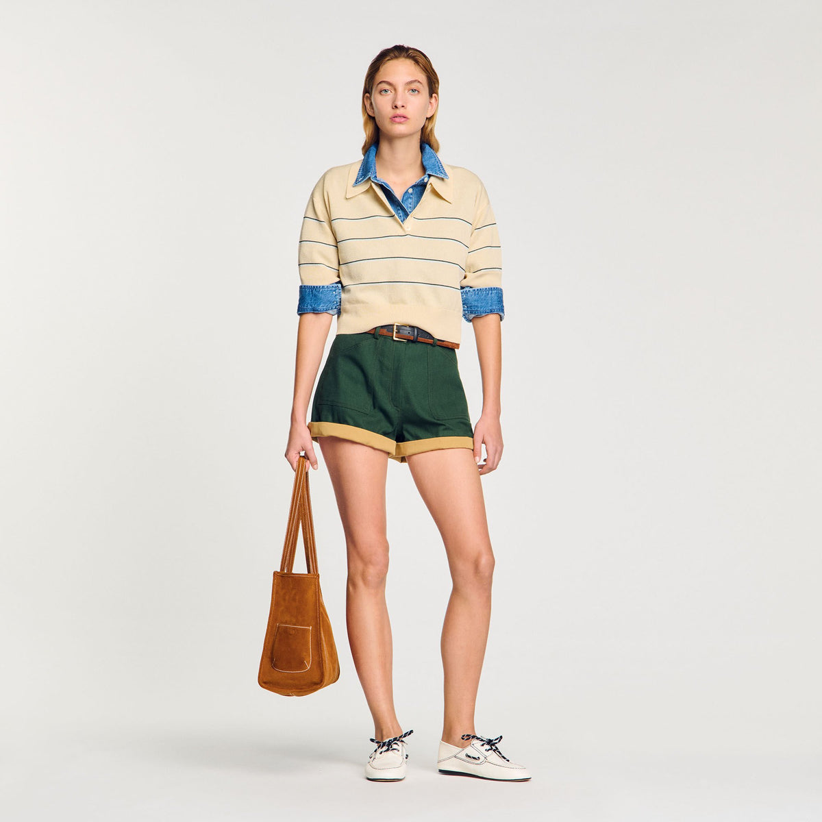 Cropped striped knitted sweater | Sandro