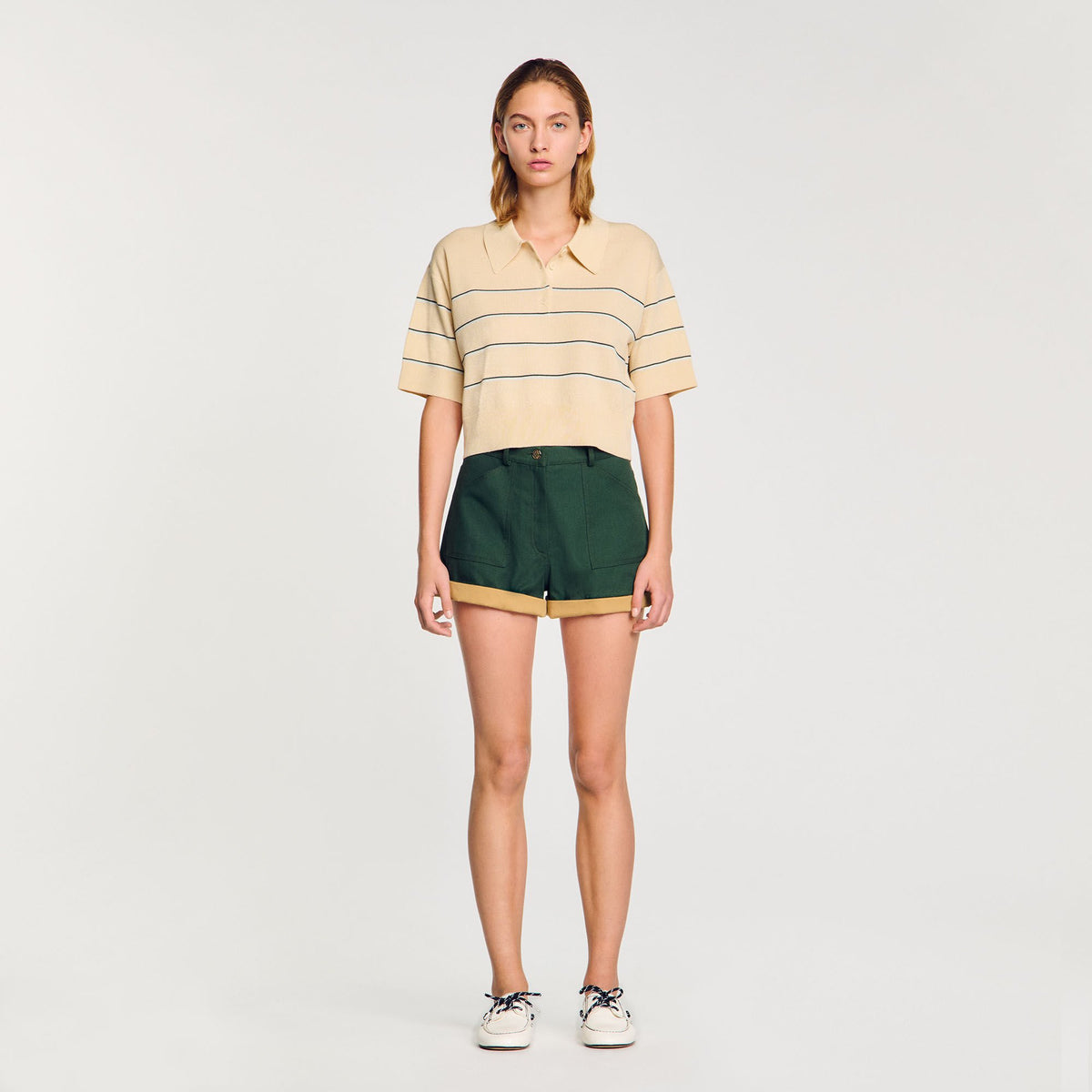 Cropped striped knitted sweater | Sandro