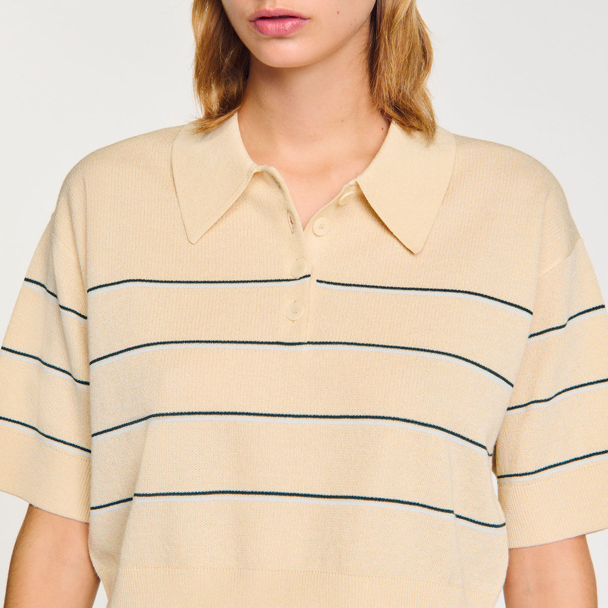 Cropped striped knitted sweater | Sandro