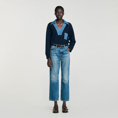 Sweater with denim details | Sandro
