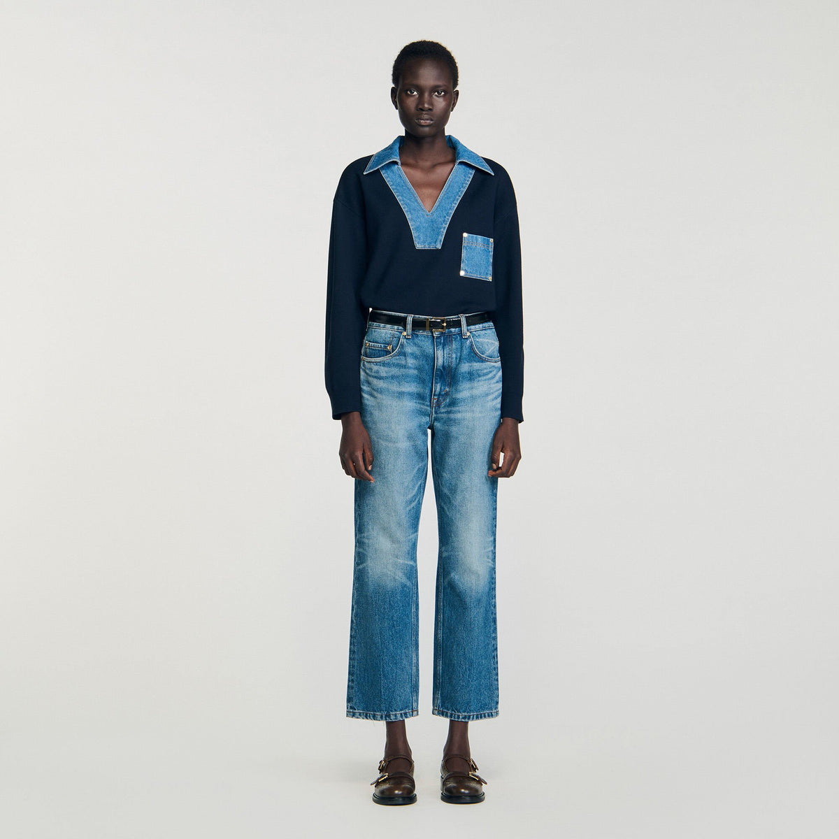 Sweater with denim details | Sandro