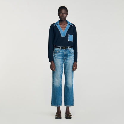 Sweater with denim details | Sandro