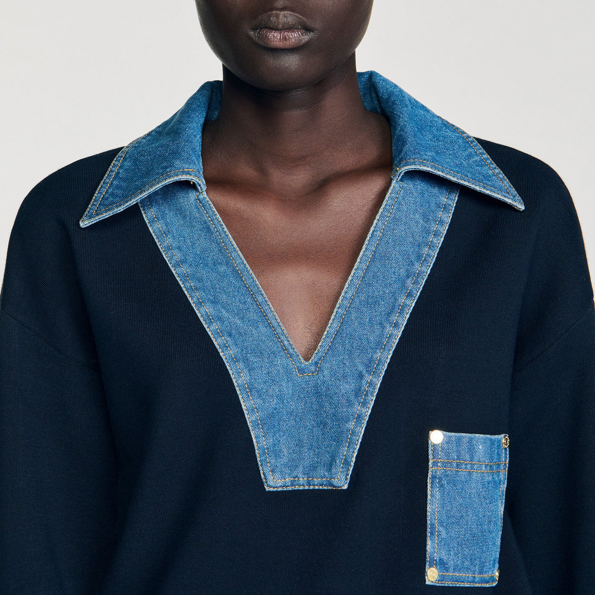 Sweater with denim details | Sandro
