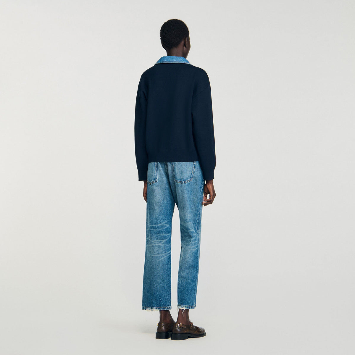 Sweater with denim details | Sandro