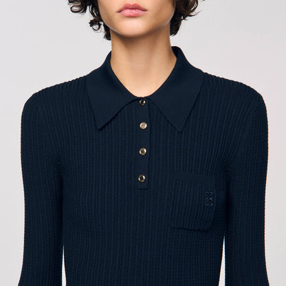 Cable knit polo sweater | Sandro