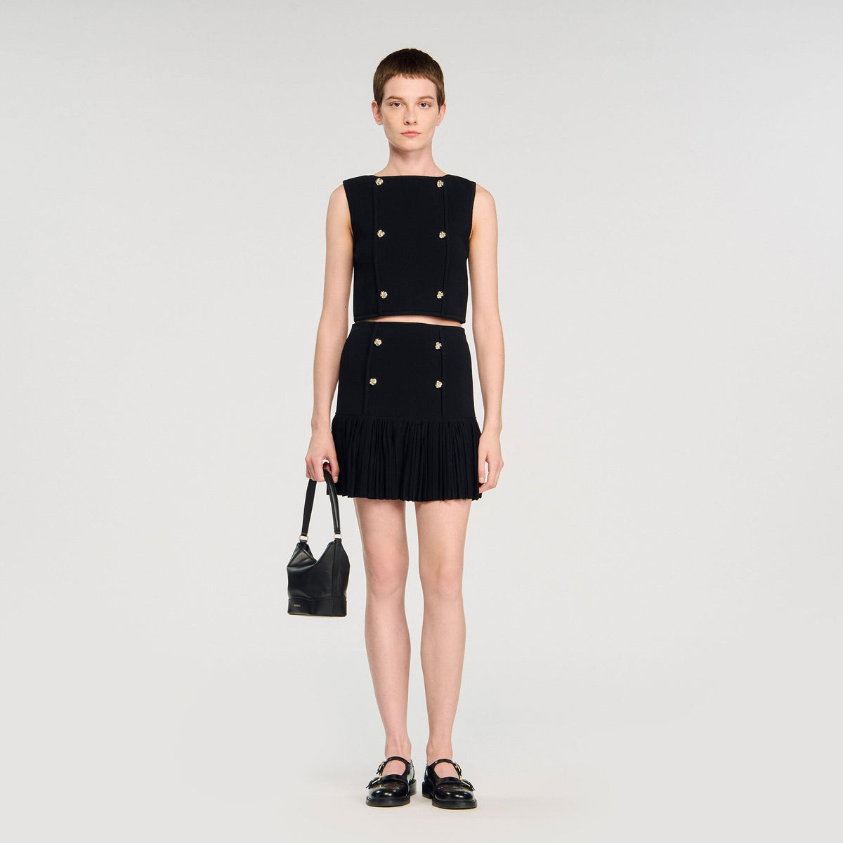 Button detail cropped knit top | Sandro